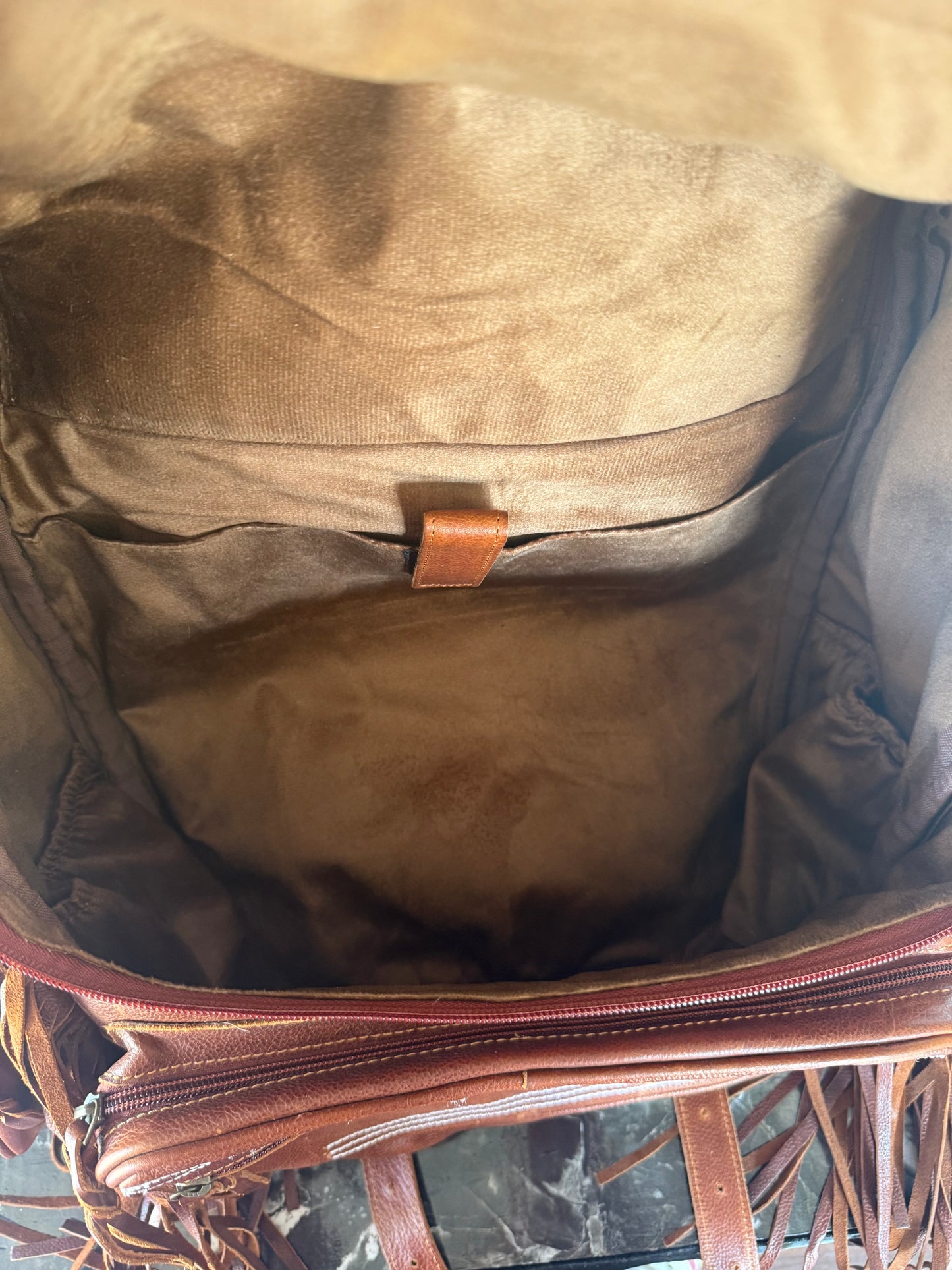 Brown Fringed Backpack