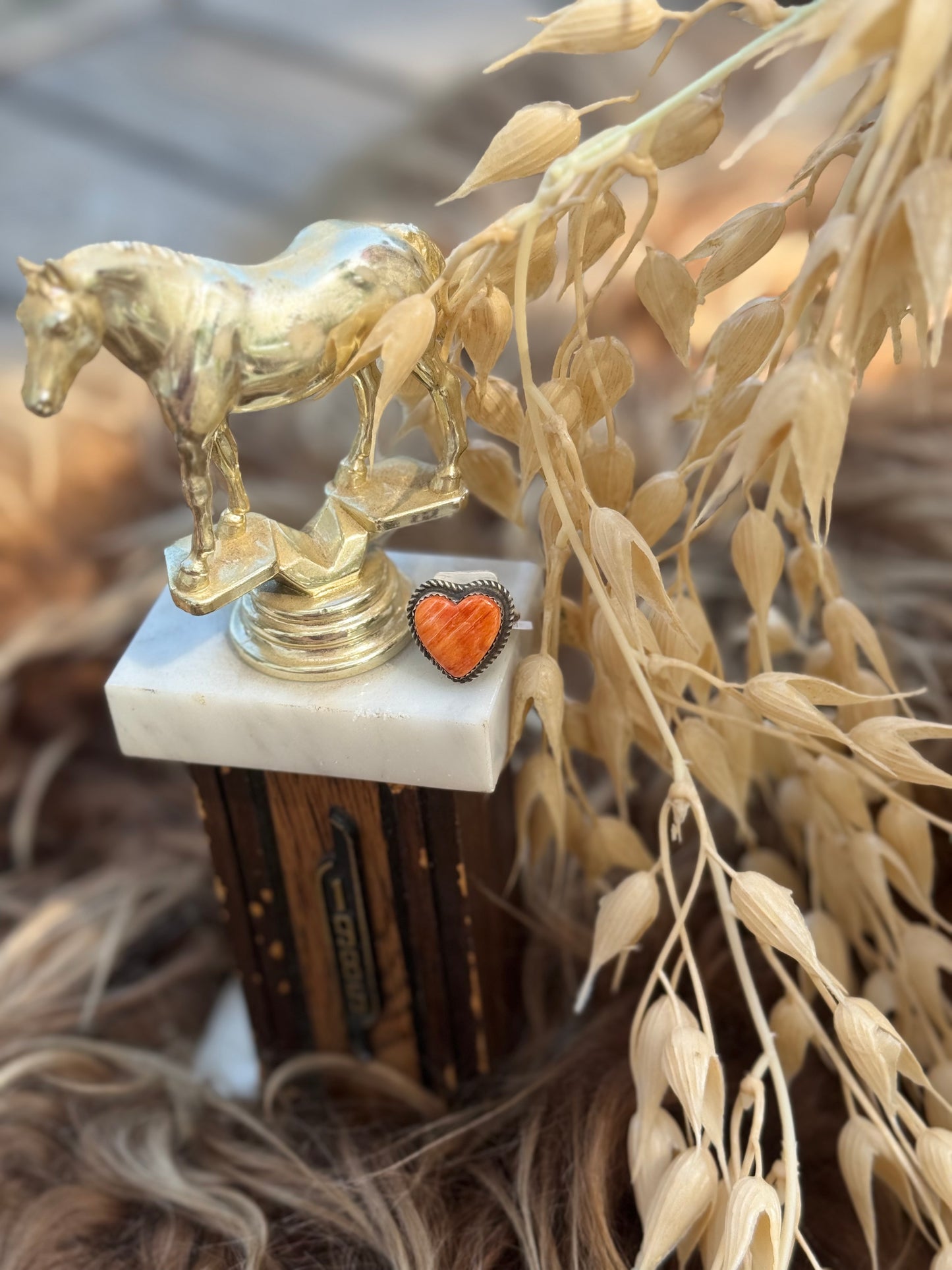 Orange Spiny Ajustable Heart Ring