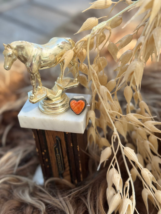 Orange Spiny Ajustable Heart Ring