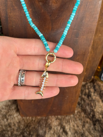 Blue & Fish Charm 18” Necklace