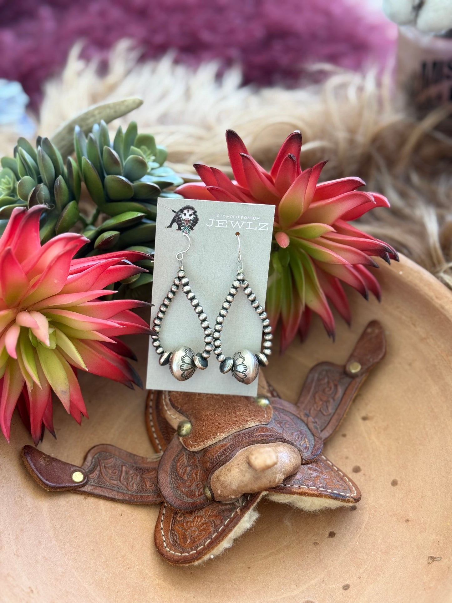 Stamped Handmade Pearl Earrings