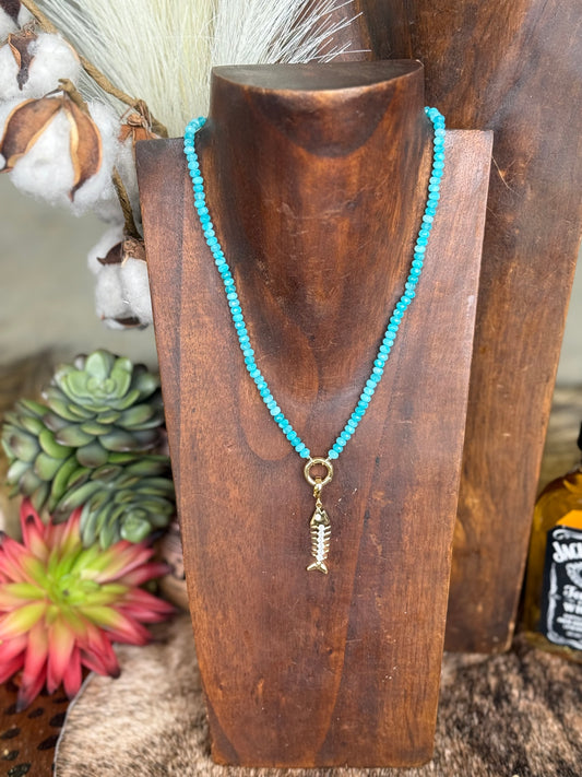 Blue & Fish Charm 18” Necklace