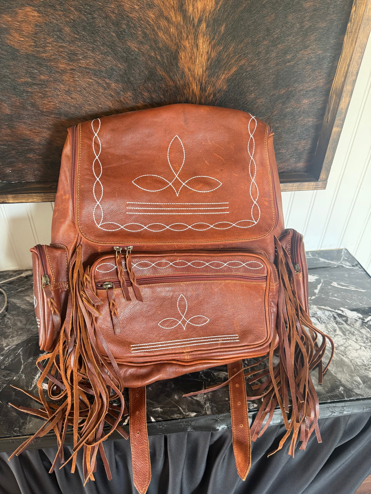 Brown Fringed Backpack